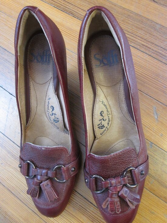 Sofft Tassel Heeled Oxford Loafers in Oxblood Burgundy Red Leather - Picture 1 of 7